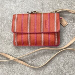 Coach Orange and Pink Striped Crossbody Bag